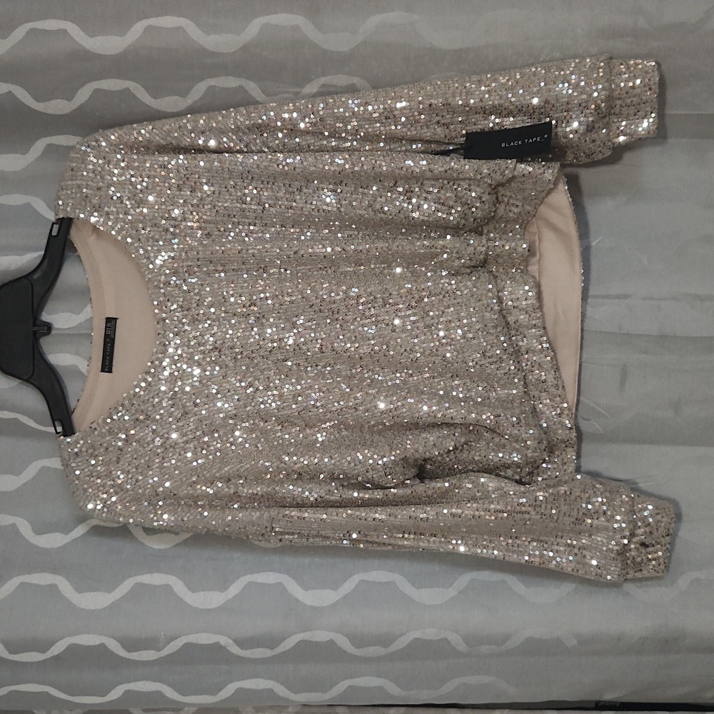 Black Tape Sequin Cream Top